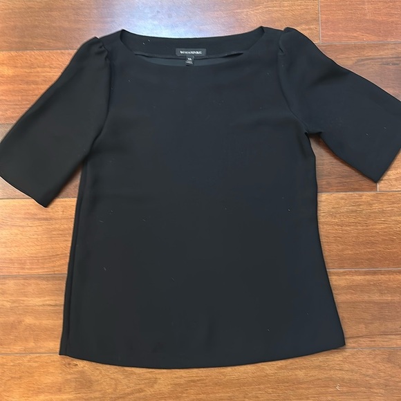 Banana Republic Basic Black Short Sleeve Puff Shoulder Shirt XS - Picture 1 of 5